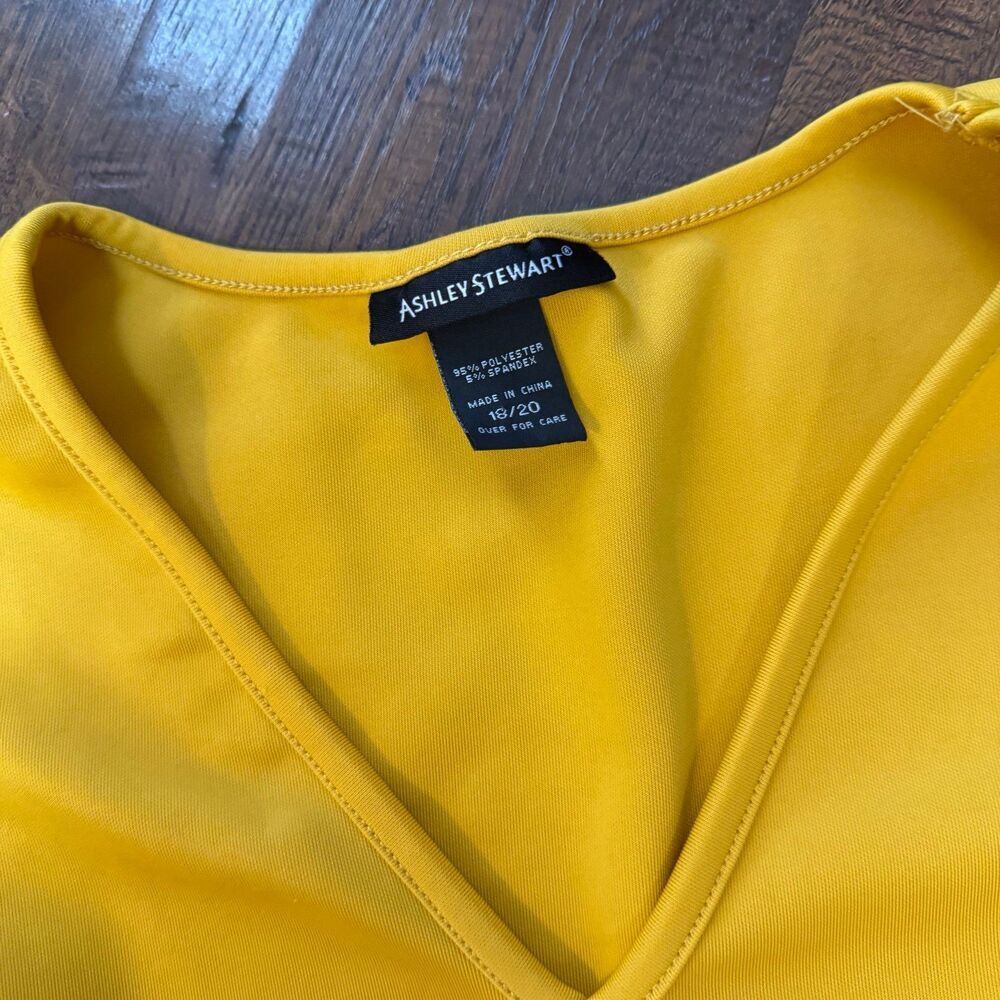 Ashley Stewart Mustard Yellow Peplum Blouse 18/20 | Puff Sleeve Game Day Chic - Picture 5 of 6